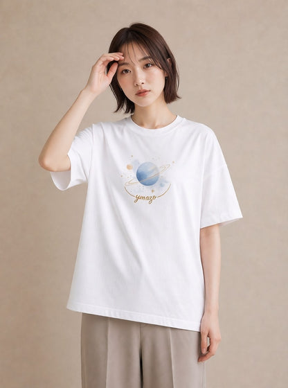 プリントTシャツ レディース 天の川 星空 宇宙 イラスト ゆるコーデ 散歩 お出かけ 白T