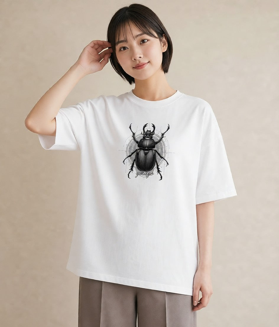 半袖Tシャツ レディース クワガタ 昆虫 虫 イラスト 個性的 デイリーウェア 休日 白T