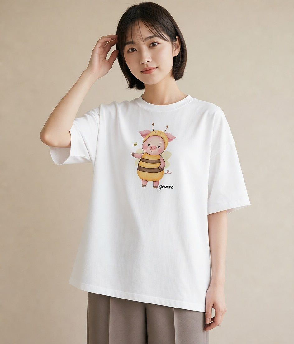 グラフィックTシャツ レディース ハニー 食べ物 フード イラスト 抜け感 旅行 母娘コーデ 白T