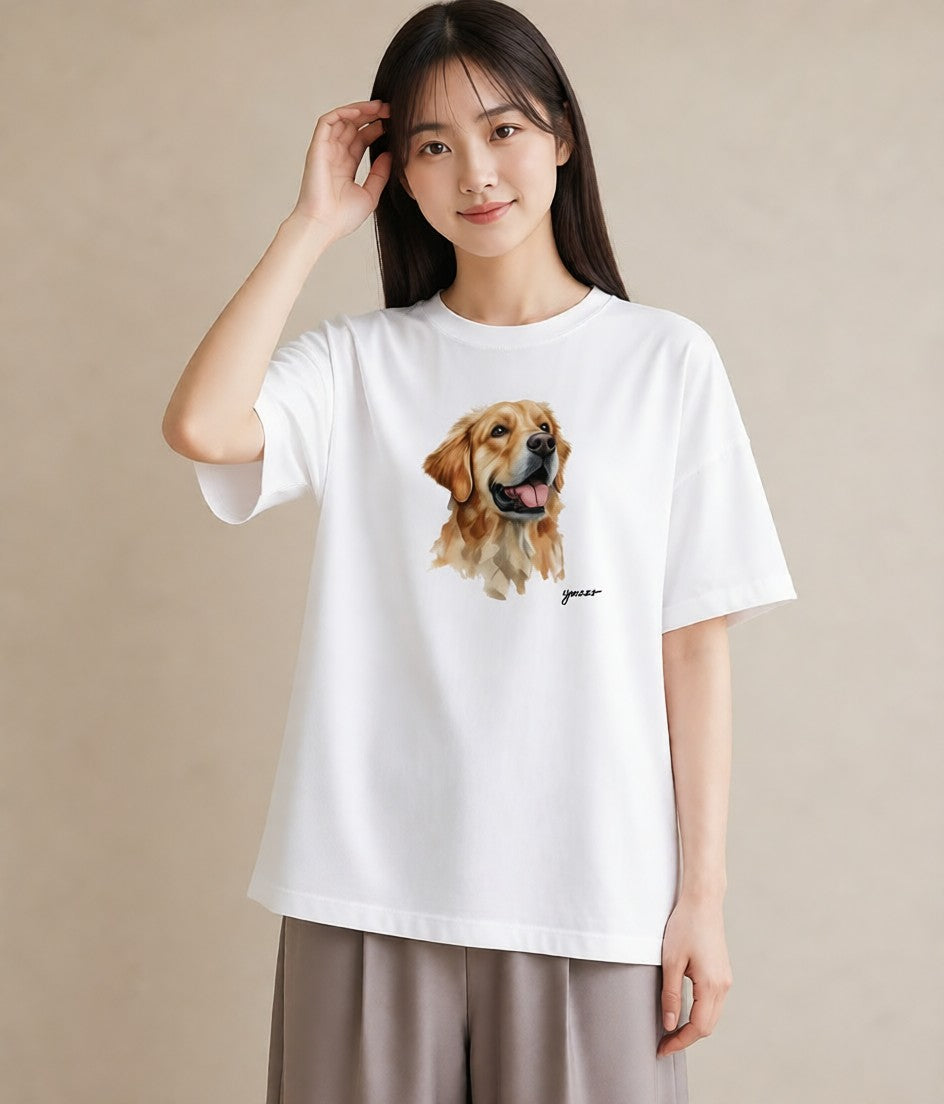 半袖Tシャツ レディース ゴールデンレトリバー ゴールデン 犬 いぬ イラスト フェミニン 女性 旅行用 白T