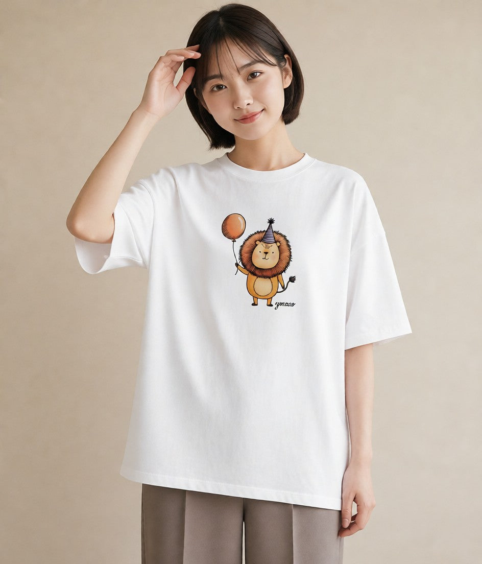 Tシャツ レディース ライオン 動物 アニマル イラスト 上品 公園 ママ 白T