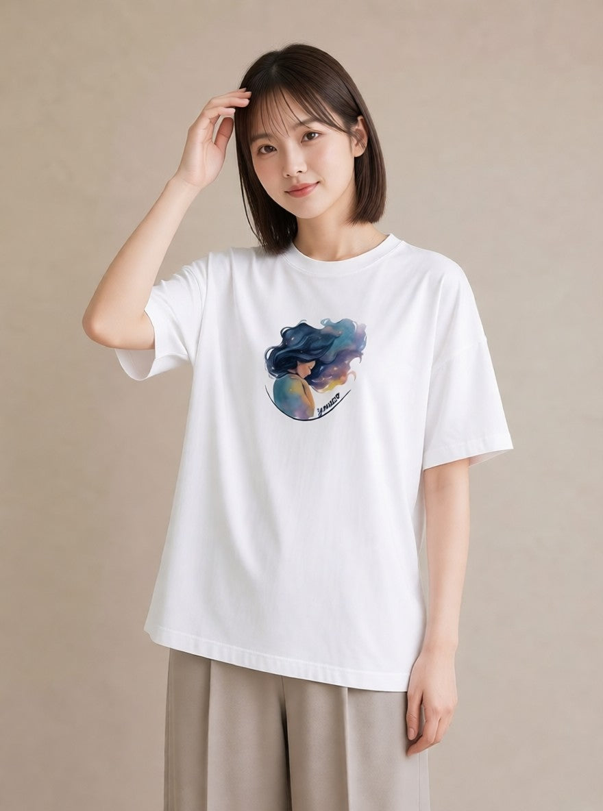 半袖Tシャツ レディース 獅子座 星空 宇宙 イラスト 抜け感 ギフト 母の日 白T