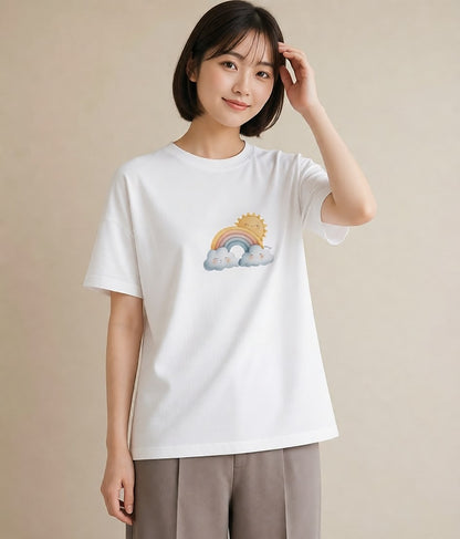 デザインTシャツ レディース 雲 星空 宇宙 イラスト 旅行コーデ 休日 ペアコーデ 白T