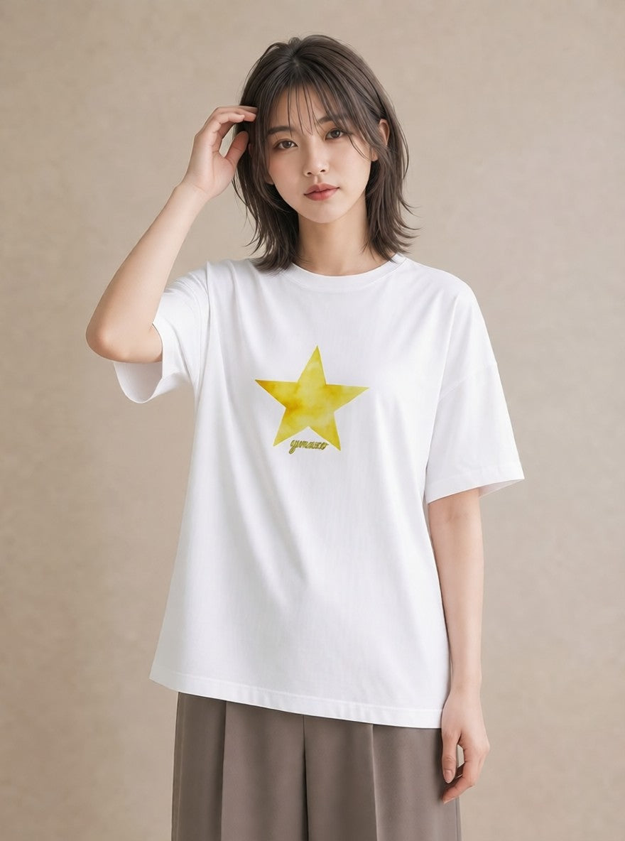 プリントTシャツ レディース 流れ星 星空 宇宙 イラスト 線画 在宅 公園 白T