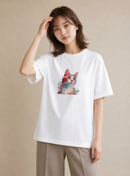 プリントTシャツ レディース スフィンクス 猫 ねこ イラスト ラフ 週末コーデ 敬老の日 白T