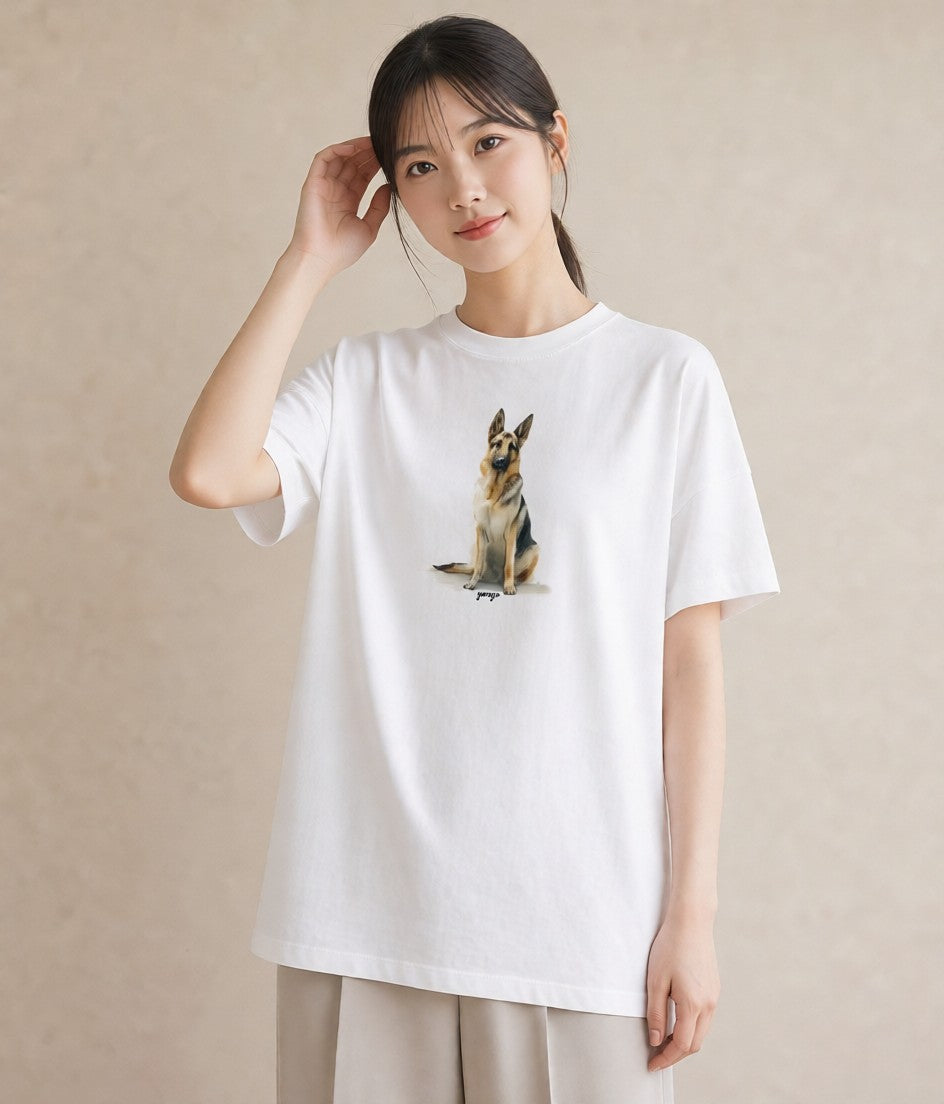 デザインTシャツ レディース ミックス犬 犬 いぬ イラスト ラフカジュアル 公園 ママ 白T