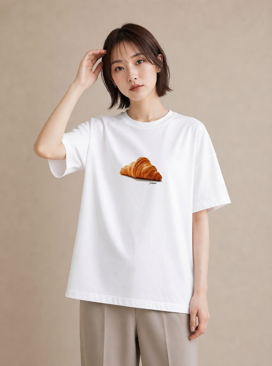 半袖Tシャツ レディース パン ベーカリー レトロ イラスト ミニマル デイリーウェア 休日 白T