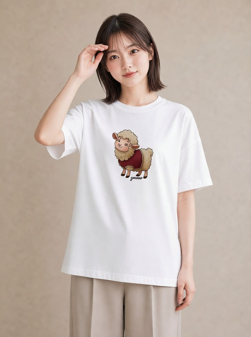 グラフィックTシャツ レディース ひつじ 動物 アニマル イラスト 手描き風 親子 20代 白T