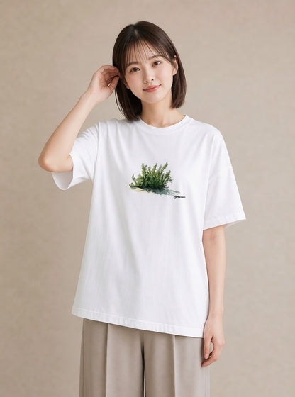 グラフィックTシャツ レディース 苔 植物 ボタニカル イラスト 旅行コーデ 秋コーデ おしゃれギフト 白T