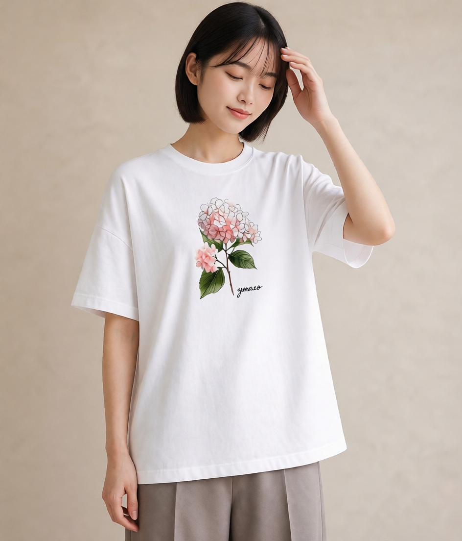 Tシャツ レディース あじさい 紫陽花 アジサイ 花 花柄 イラスト ナチュラル 部屋着 女性向けギフト 白T