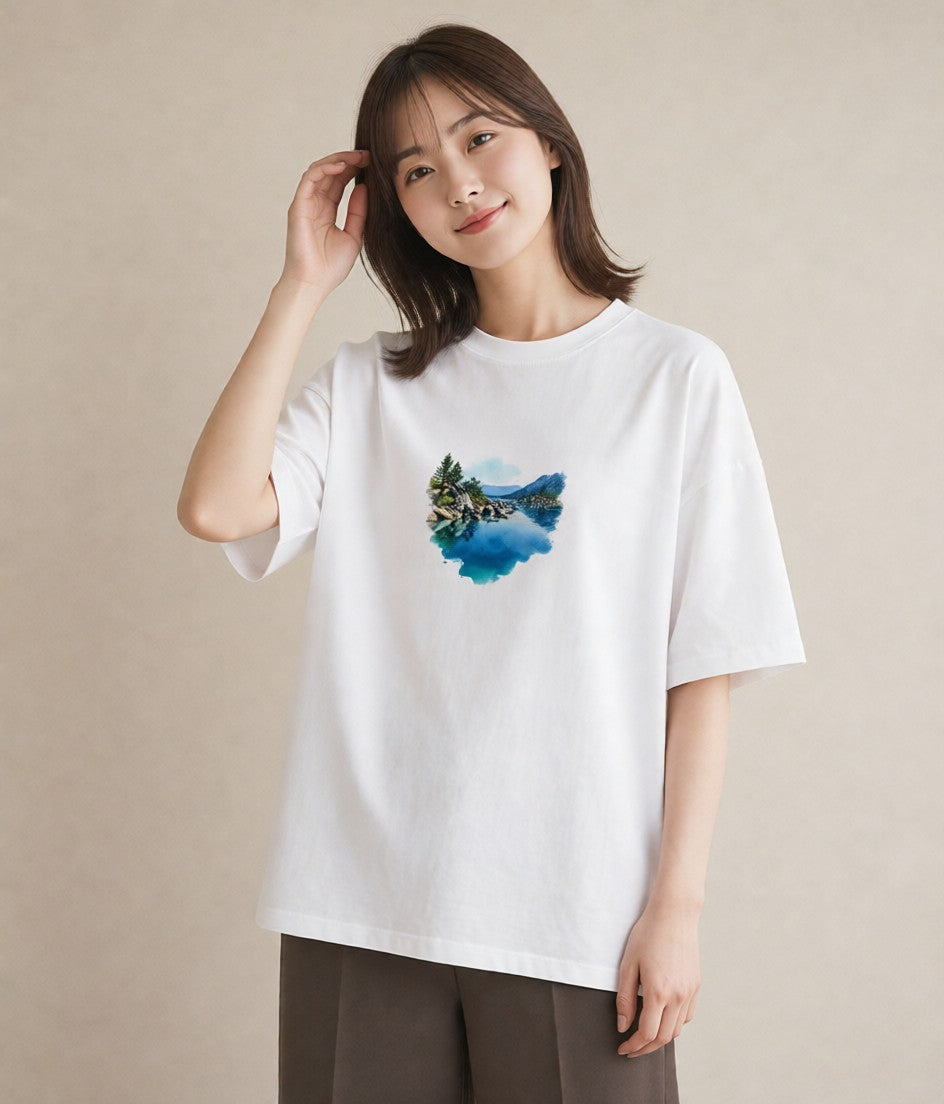 プリントTシャツ レディース 桟橋 水辺 波止場 ナチュラル アンティーク イラスト お洒落 秋コーデ おしゃれギフト 白T