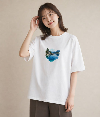 プリントTシャツ レディース 桟橋 水辺 波止場 ナチュラル アンティーク イラスト お洒落 秋コーデ おしゃれギフト 白T