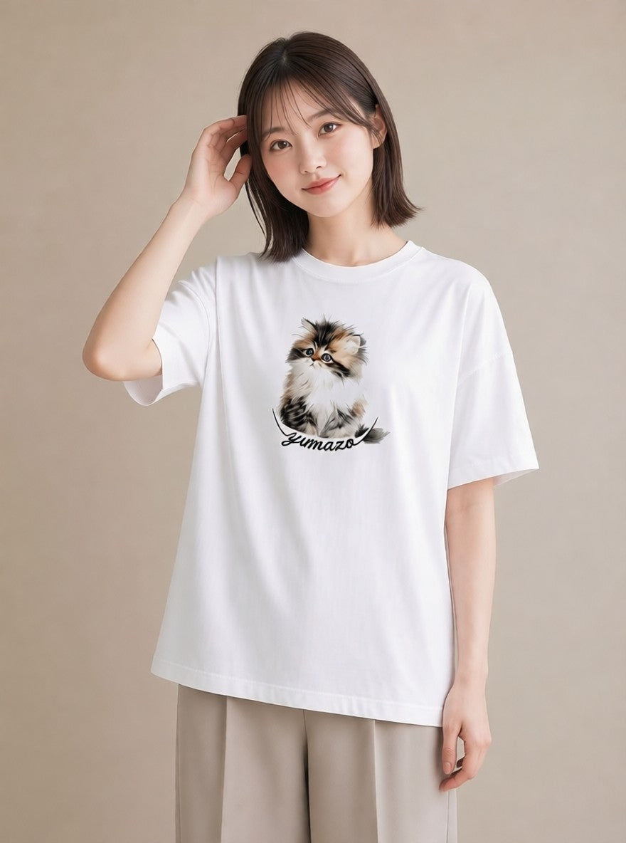 デザインTシャツ レディース ねこ 猫 ネコ イラスト 線画 夏コーデ 通学 白T
