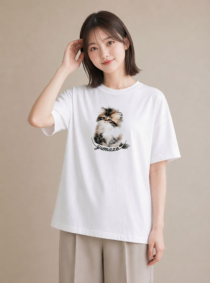 デザインTシャツ レディース ねこ 猫 ネコ イラスト 線画 夏コーデ 通学 白T