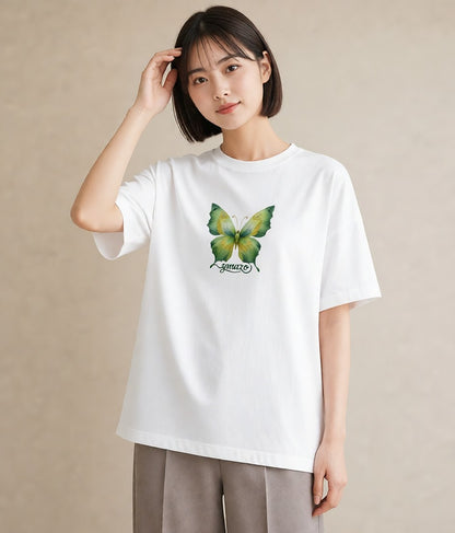 デザインTシャツ レディース ちょうちょ 蝶 バタフライ 昆虫 虫 イラスト お洒落 おしゃれギフト 社会人 白T