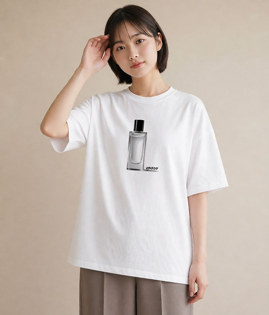 グラフィックTシャツ レディース 香水 香水瓶 パフューム イラスト モード 自分用 ルームウェア 白T