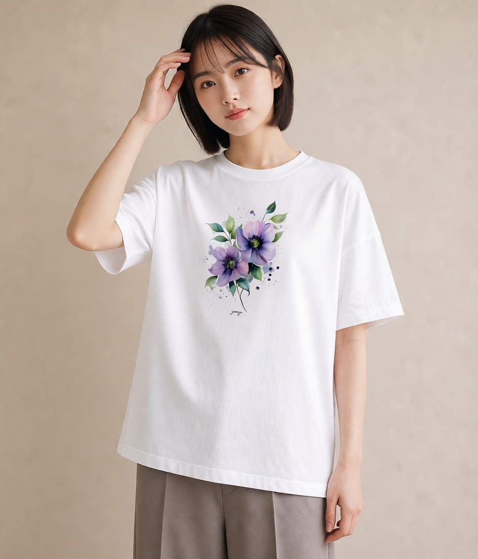グラフィックTシャツ レディース パンジー 花 花柄 イラスト ポップ レイヤード 友達ギフト 白T