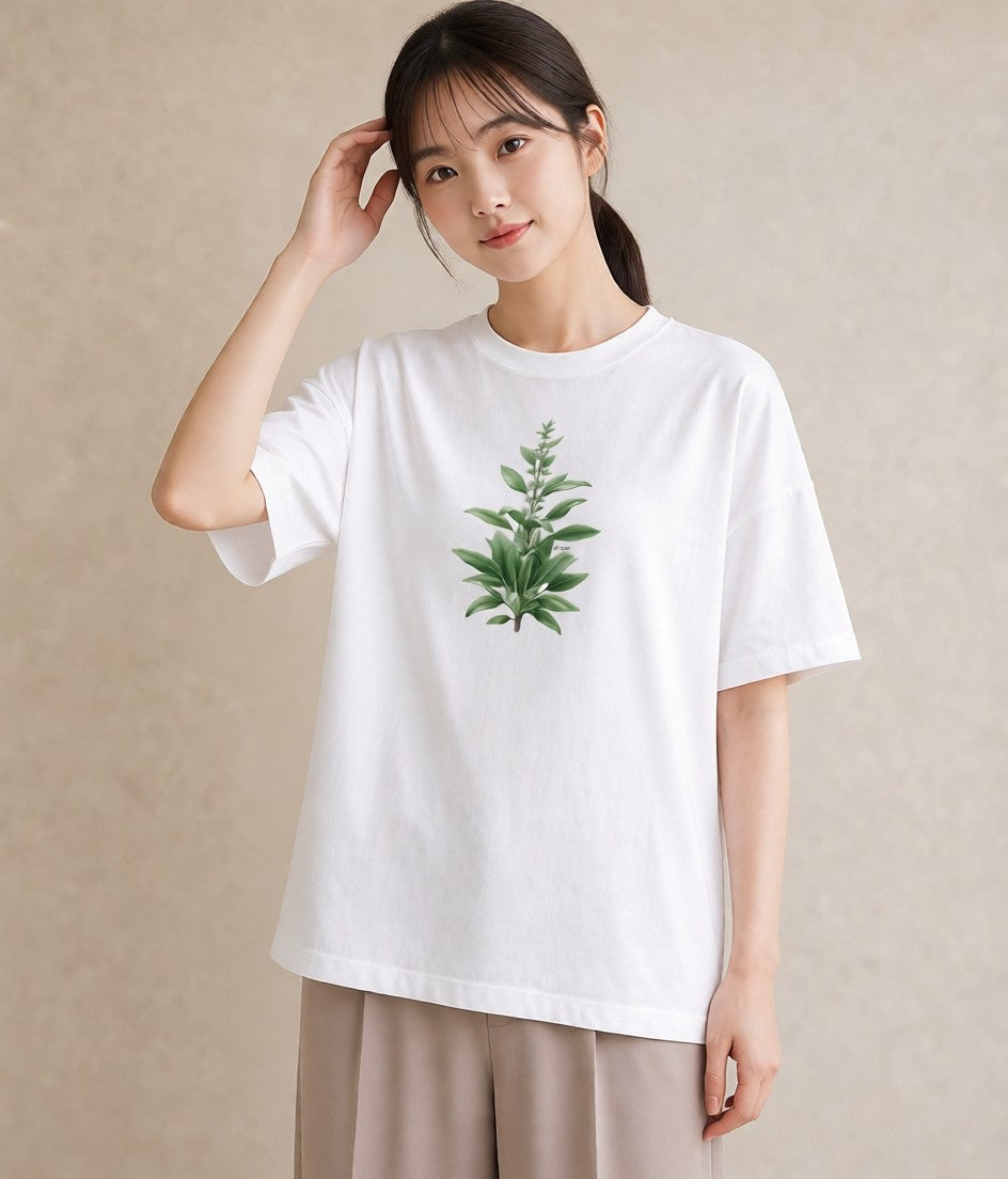 Tシャツ レディース ハーブ 植物 ボタニカル イラスト 北欧風 休日 ペアコーデ 白T