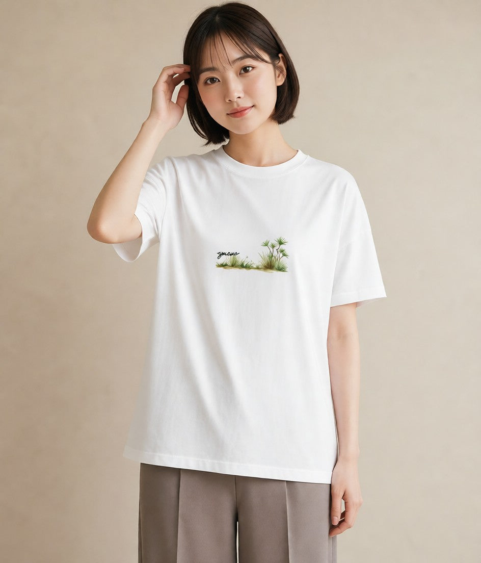半袖Tシャツ レディース サボテン 植物 ボタニカル イラスト 旅行コーデ 通勤 在宅 白T