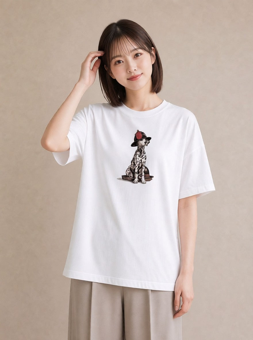 デザインTシャツ レディース ダルメシアン 犬 いぬ イラスト フェミニン 散歩 お出かけ 白T