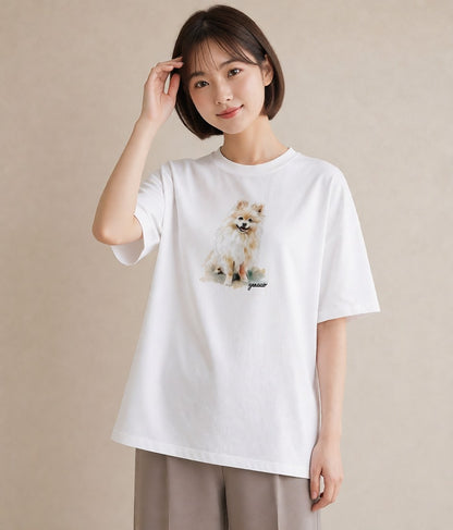 グラフィックTシャツ レディース わんちゃん 犬 いぬ イラスト 抜け感 通学 誕生日プレゼント 白T