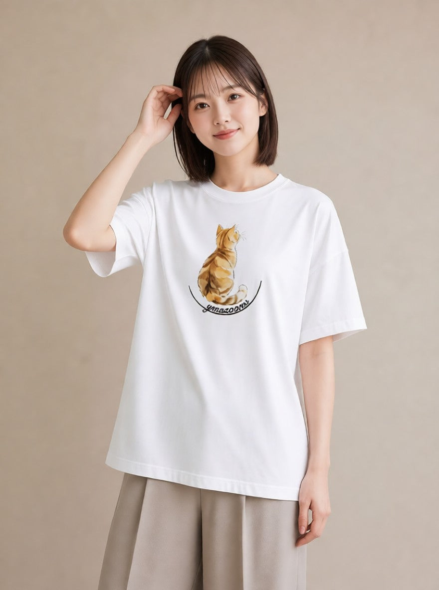 グラフィックTシャツ レディース 猫 ねこ イラスト 線画 海 カフェ巡り 白T