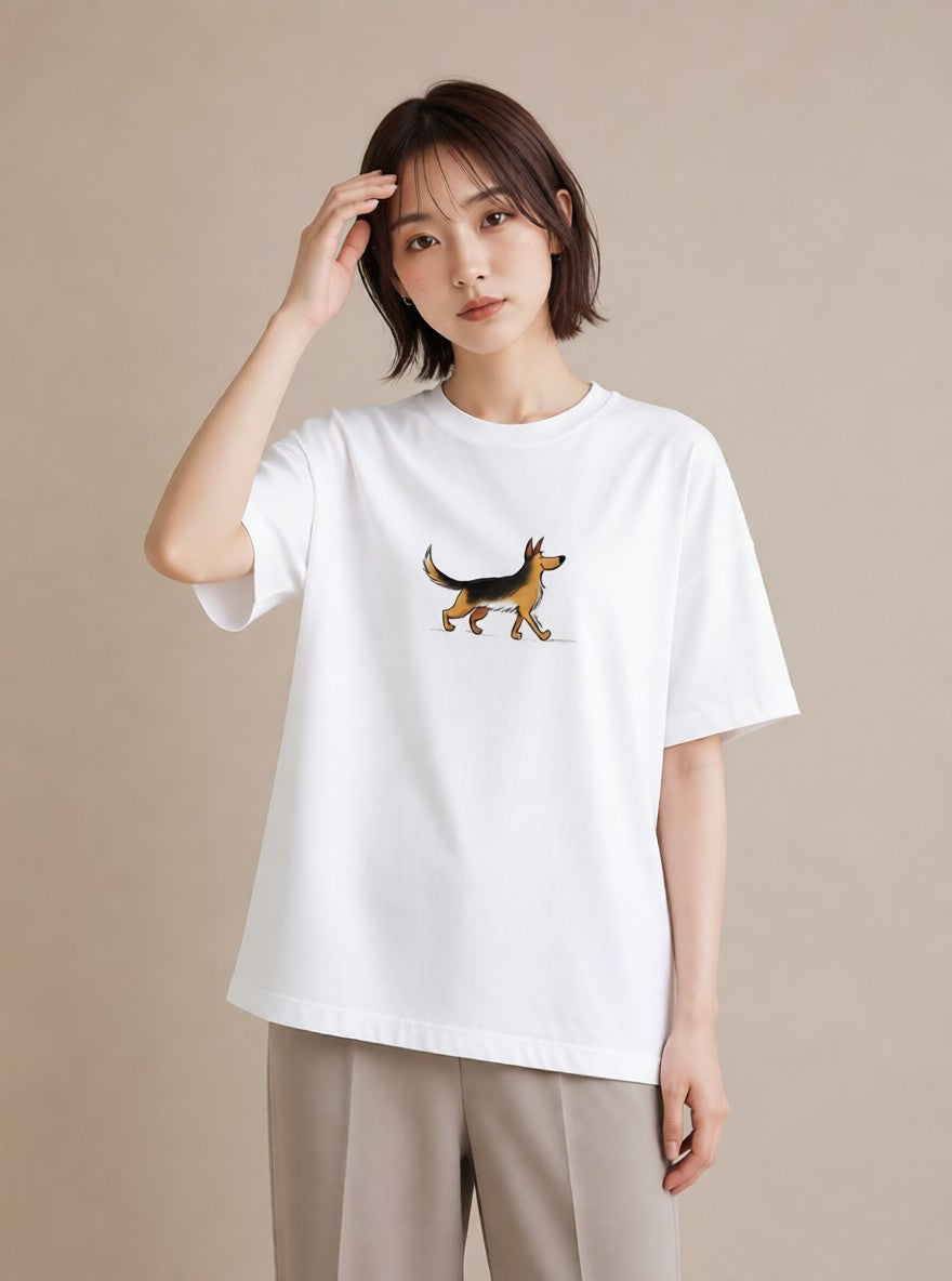 デザインTシャツ レディース ジャーマンシェパード 犬 いぬ イラスト ナチュラル お揃い 親子 白T