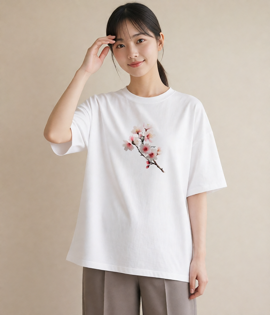 Tシャツ レディース さくら 桜 サクラ 花 花柄 イラスト ラフ レイヤード 友達ギフト 白T
