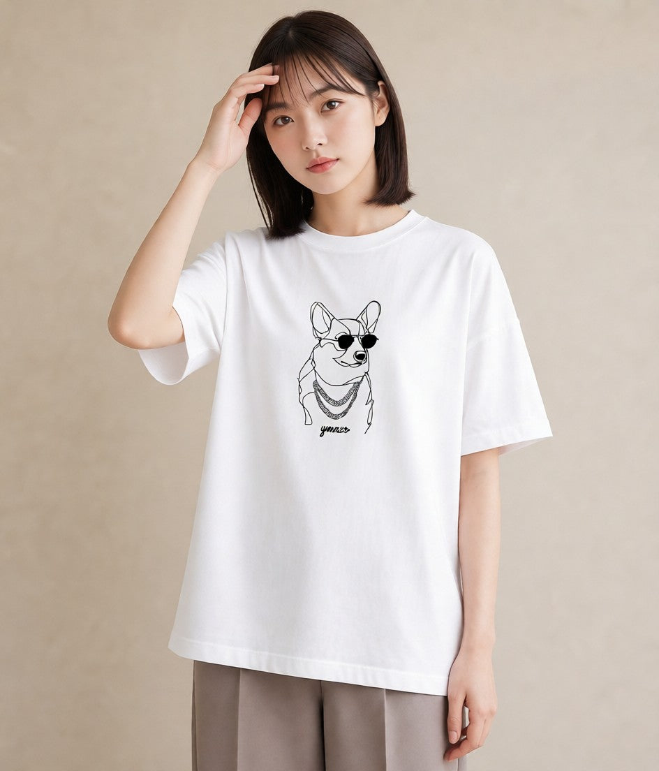 プリントTシャツ レディース 犬 いぬ わんこ イラスト 公園 ママ 白T