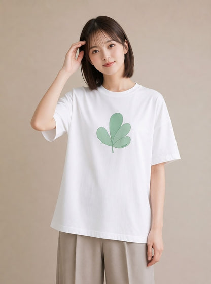 半袖Tシャツ レディース シダ 植物 ボタニカル イラスト ミニマル 公園 ママ 白T