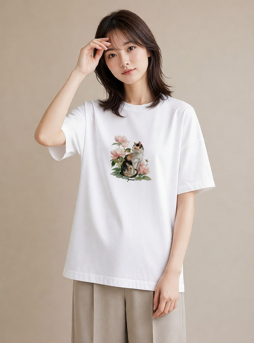 デザインTシャツ レディース 愛猫 猫 ねこ イラスト 線画 おしゃれギフト 社会人 白T
