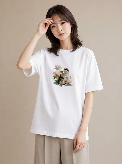 デザインTシャツ レディース 愛猫 猫 ねこ イラスト 線画 おしゃれギフト 社会人 白T