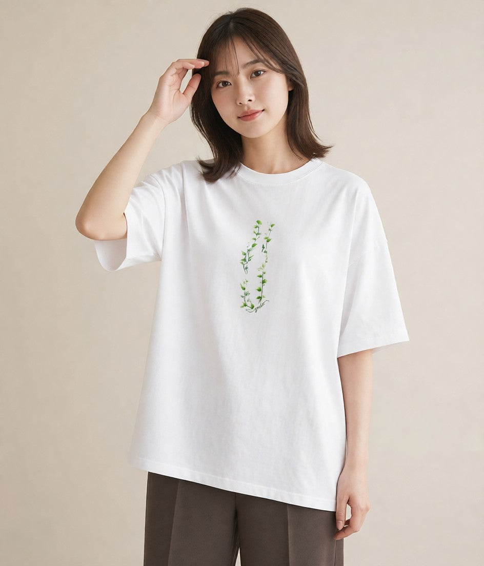 グラフィックTシャツ レディース 苔 植物 ボタニカル イラスト ゆるコーデ 社会人 女性 白T