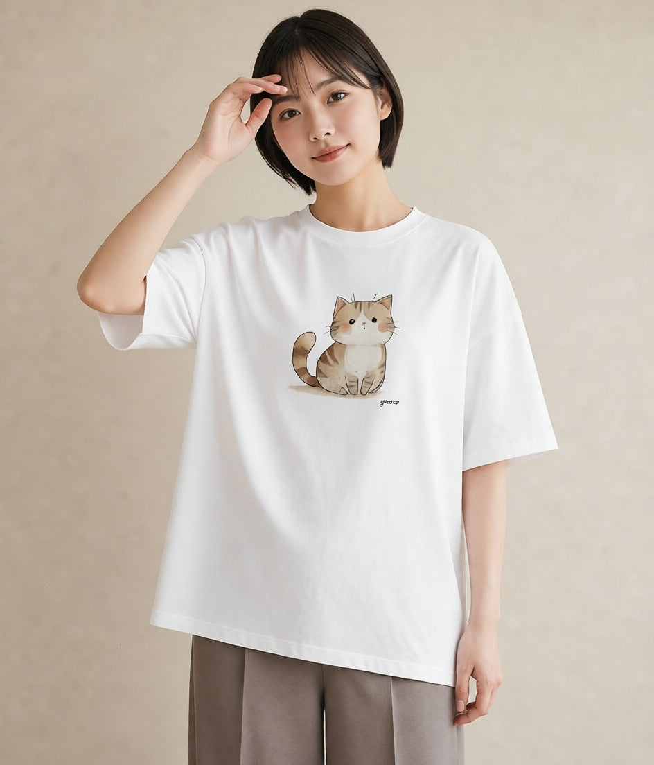 プリントTシャツ レディース スコティッシュフォールド 猫 ねこ イラスト ボタニカル 春コーデ 姉妹 白T