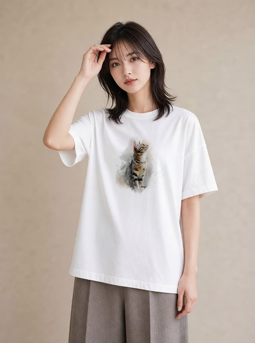 プリントTシャツ レディース シャム 猫 ねこ イラスト 抜け感 在宅 公園 白T