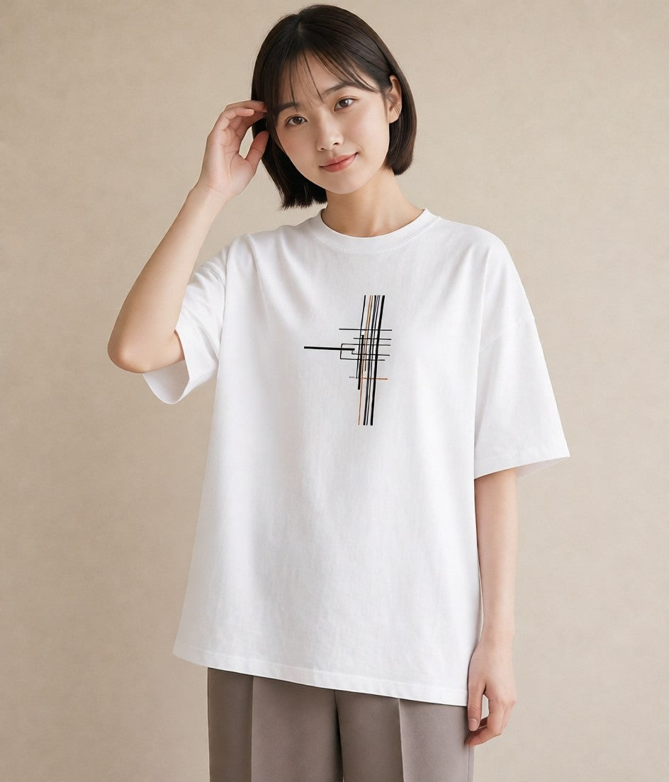 デザインTシャツ レディース 幾何学 ミニマル ジオメトリック イラスト 在宅 公園 白T