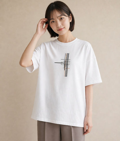 デザインTシャツ レディース 幾何学 ミニマル ジオメトリック イラスト 在宅 公園 白T