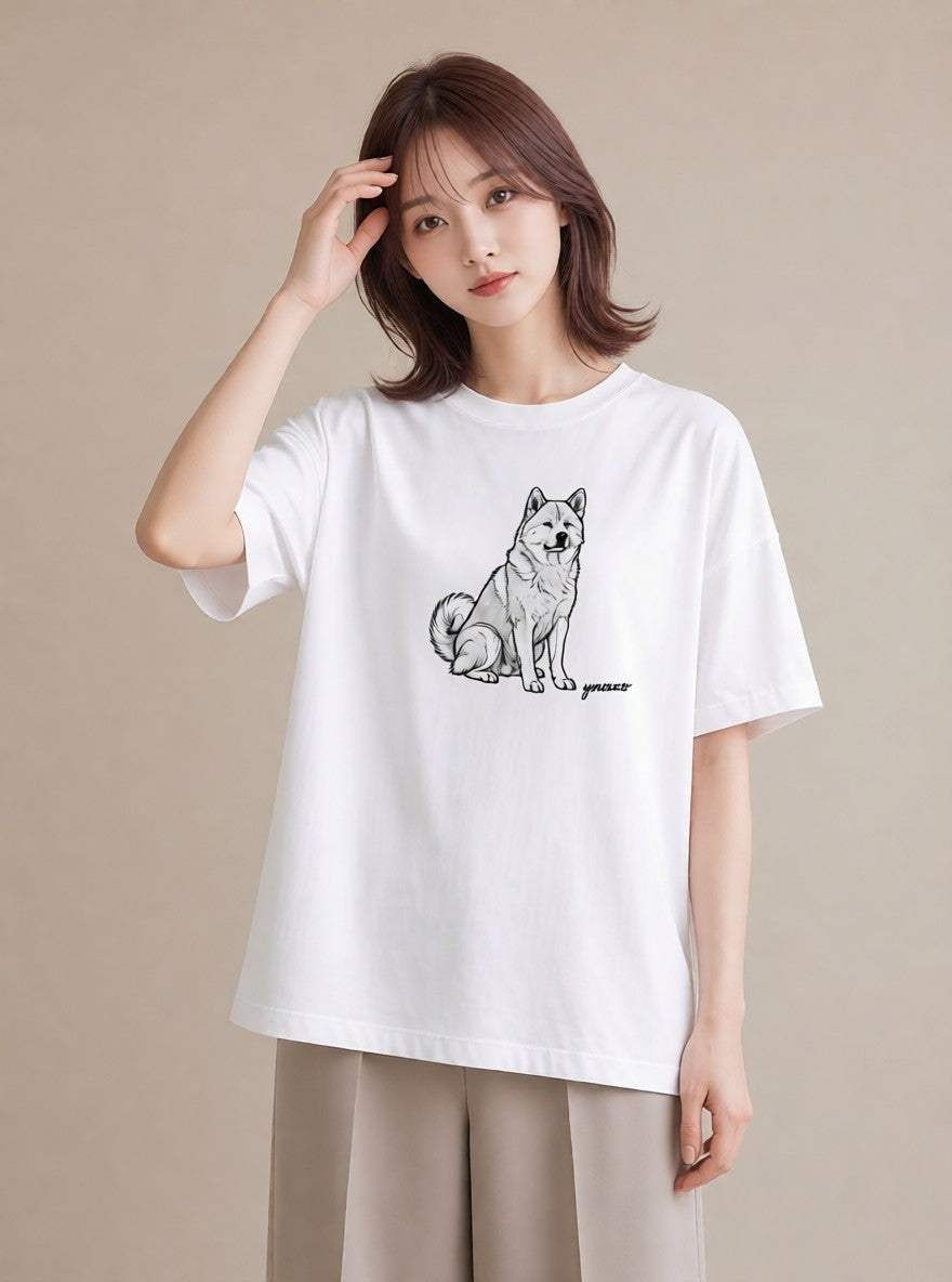 プリントTシャツ レディース 秋田犬 犬 いぬ イラスト モード ギフト 母の日 白T