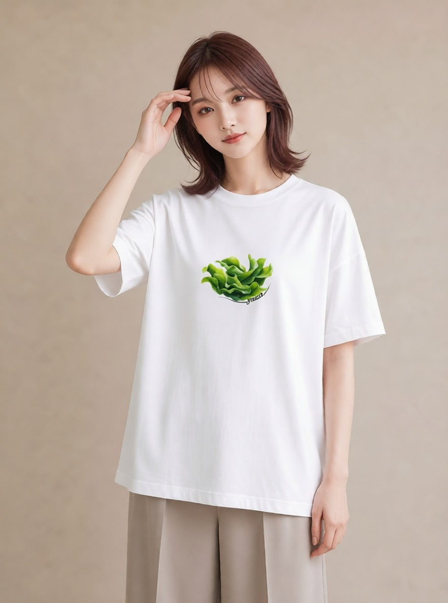Tシャツ レディース 新緑 植物 ボタニカル イラスト 線画 カジュアルコーデ 買い物 白T