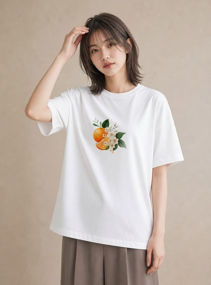 デザインTシャツ レディース 金木犀 花 花柄 イラスト 旅行コーデ ママ カフェ服 白T