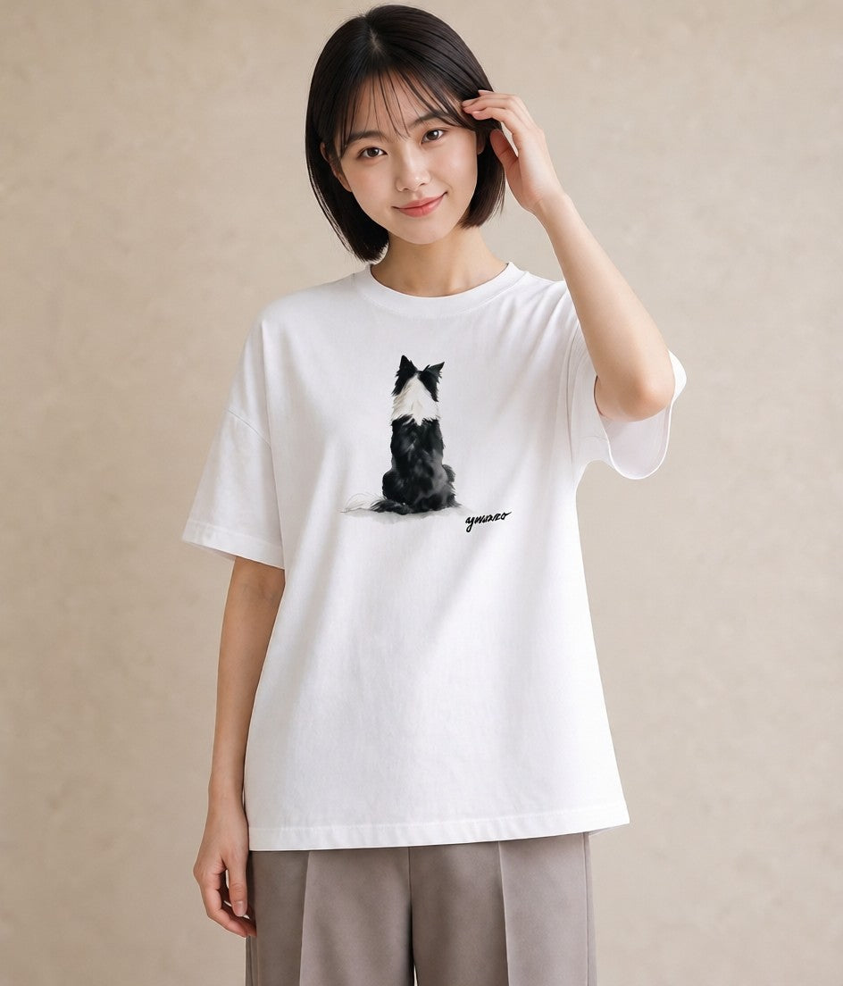 デザインTシャツ レディース ボーダーコリー 犬 いぬ イラスト ゆるコーデ 夏コーデ 通学 白T