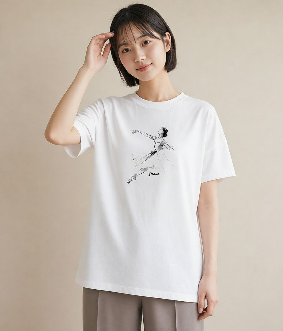 半袖Tシャツ レディース バレエシューズ バレエ トウシューズ ナチュラル アンティーク イラスト レイヤード 友達ギフト 白T