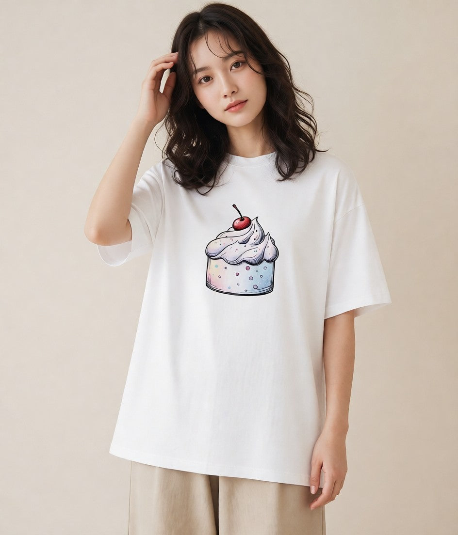 Tシャツ レディース ソフトクリーム 食べ物 フード イラスト アート風 買い物 夏コーデ 白T