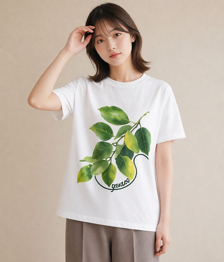 半袖Tシャツ レディース 新緑 植物 ボタニカル イラスト レトロ お揃い 親子 白T