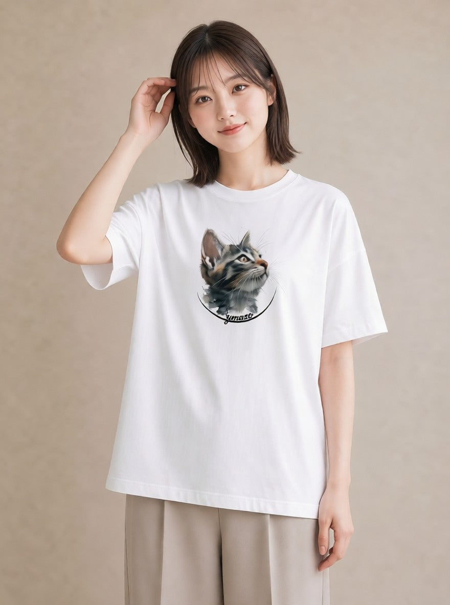 半袖Tシャツ レディース ソマリ 猫 ねこ イラスト アート風 お揃い 親子 白T