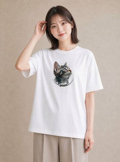 半袖Tシャツ レディース ソマリ 猫 ねこ イラスト アート風 お揃い 親子 白T