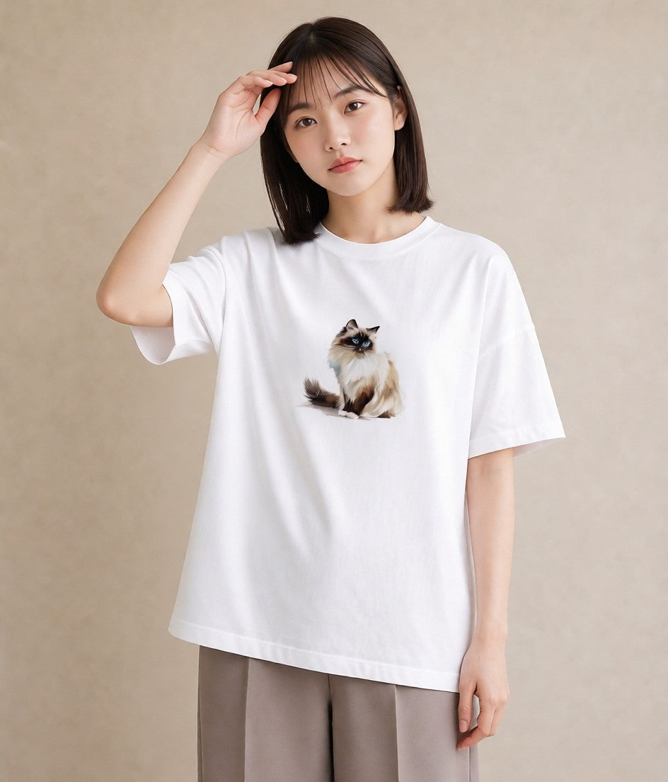 Tシャツ レディース 猫 ねこ イラスト ユニーク ルームウェア ギフト 白T