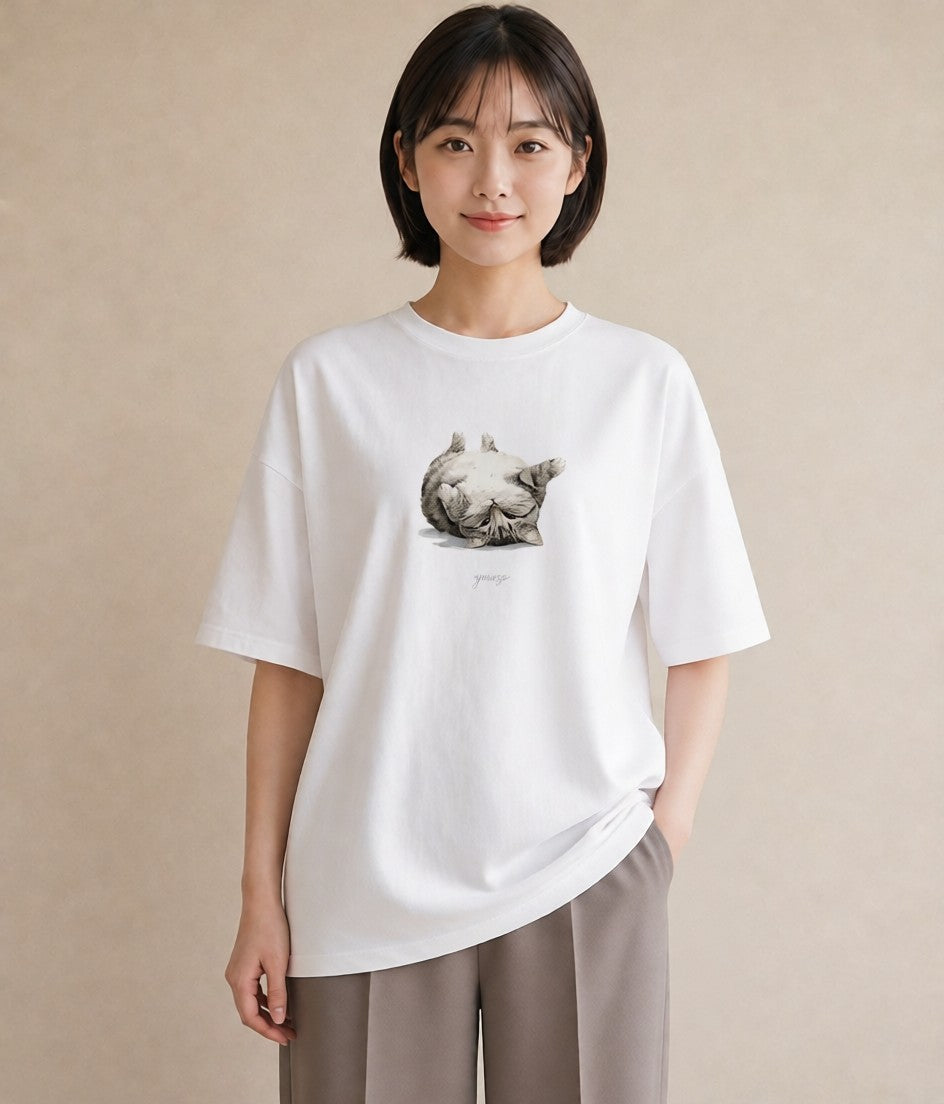 プリントTシャツ レディース キジトラ 猫 ねこ イラスト お洒落 お出かけ 普段着 白T