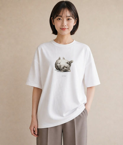 プリントTシャツ レディース キジトラ 猫 ねこ イラスト お洒落 お出かけ 普段着 白T