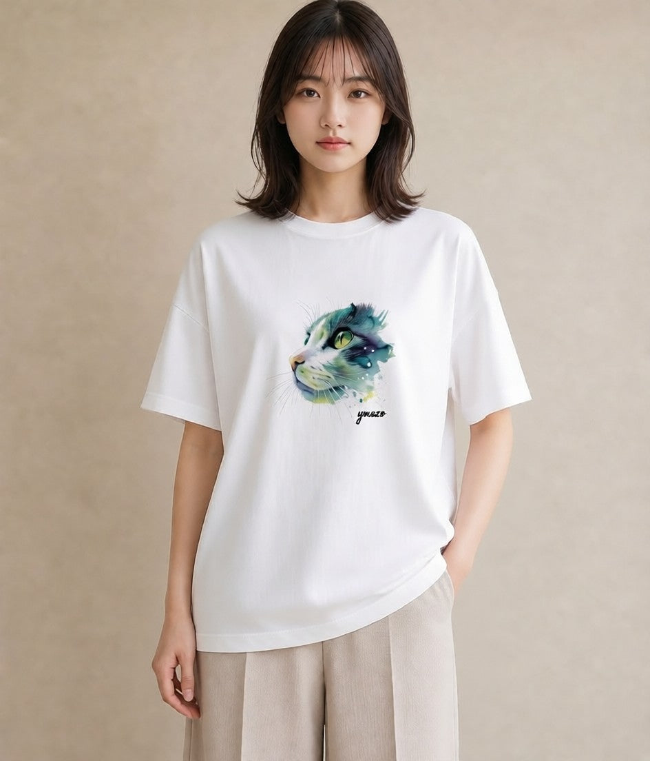 Tシャツ レディース ブリティッシュショートヘア 猫 ねこ イラスト 上品 社会人 女性 白T